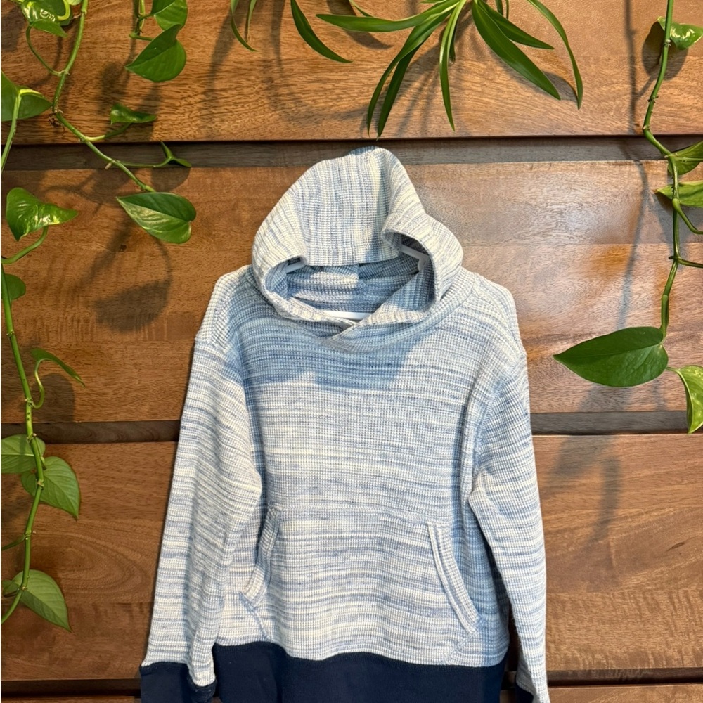 Blue and White Hooded Sweater